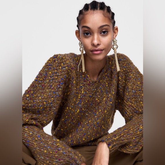 *SOLD* Zara Knit Multicolor Balloon Sleeve Sweater Brown - Picture 15 of 15
